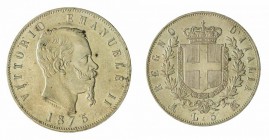 Monete Regno d’Italia - Vittorio Emanuele II - Kingdom of Italy coins 
5 Lire 1875 - Zecca: Milano - Di qualità inusuale (Bol. n. R8) (Gig. n. 49) (M...