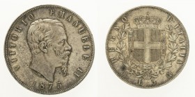 Monete Regno d’Italia - Vittorio Emanuele II - Kingdom of Italy coins 
5 Lire 1875 - Zecca: Milano - Di qualità molto buona (Bol. n. R8) (Gig. n. 49)...
