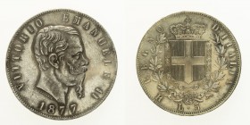 Monete Regno d’Italia - Vittorio Emanuele II - Kingdom of Italy coins 
5 Lire 1877 - Zecca: Roma - Di qualità molto buona (Bol. n. R8) (Gig. n. 52) (...