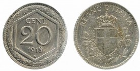 Monete Regno d’Italia - Vittorio Emanuele III - Kingdom of Italy coins 
20 Centesimi 1918 contorno rigato - Sigillata “qFDC/FDC” (Bol. n. R57) (Gig. ...
