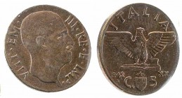 Monete Regno d’Italia - Vittorio Emanuele III - Kingdom of Italy coins 
5 Centesimi Impero 1942 rame - Zecca: Roma - Sigillata “FDC” (Bol. n. R84var)...
