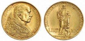 Monete Vaticano - Vatican coins 
Pio XI (1929-1939) - 100 Lire 1929 - Zecca: Roma (Bol. n. Vat. n. 9) (Gig. n. 1) (Mont. n. 421) (Pag. n. 612) - Oro