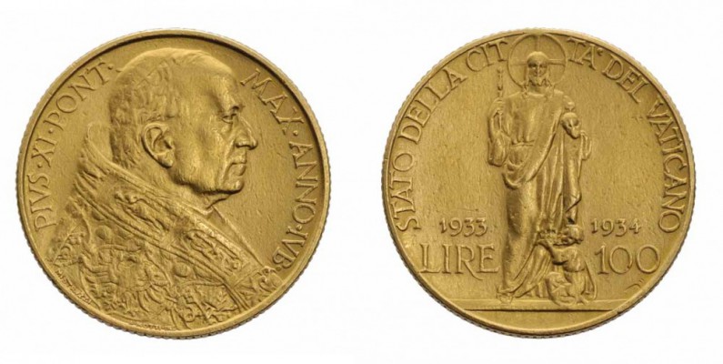 Monete Vaticano - Vatican coins 
Pio XI (1922-1939) - 100 Lire Giubilare 1933/1...