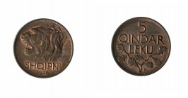 Monete Europa - Albania - Europe coins 
Amet Zogu (1925-1939) - 5 e 10 Qindar Leku 1926 - Zecca: Roma - Di alta qualità (Mont. n. 77 e 78) - Rame