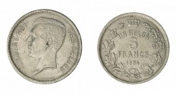 Monete Europa - Belgium - Europe coins 
Alberto I (1909-1934) - 5 Franchi 1934 - Zecca: Bruxelles (Krause n. KM97.1) - Nichel