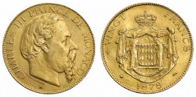 Monete Europa - Monaco - Europe coins 
Carlo III (1856-1889) - 20 Franchi 1878 - Zecca: Parigi (Friedb. n. 12) (Gad. n. MC120) - Oro