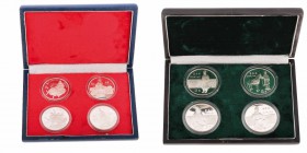Monete Oltremare - China - Overseas coins 
Repubblica Popolare (dal 1949) - Serie delle 4 emissioni da 5 Yuan 1985 e 1986 - Nei rispettivi cofanetti ...