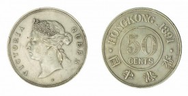 Monete Oltremare - Hong Kong - Overseas coins 
Vittoria (1842-1901) - 50 Cent 1891 - Zecca: Heaton - Tipologia con segno di zecca - Non comune e di b...