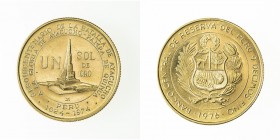 Monete Oltremare - Perù - Overseas coins 
Repubblica (dal 1821) - Un Sol 1976 celebrativo del 150° anniversario della battaglia di Ayacucho (Friedb. ...