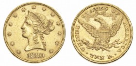 Monete Oltremare - United States of America - Overseas coins 
10 Dollari “Coronet Head” 1880 - Zecca: Filadelfia - Proveniente da montatura (Friedb. ...
