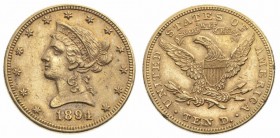 Monete Oltremare - United States of America - Overseas coins 
10 Dollari “Coronet Head” 1894 - Zecca: Filadelfia (Friedb. n. 158) - Oro