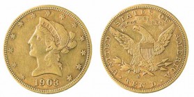 Monete Oltremare - United States of America - Overseas coins 
10 Dollari “Coronet Head” 1903 - Zecca: San Francisco (Friedb. n. 160) - Oro