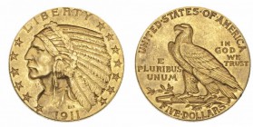 Monete Oltremare - United States of America - Overseas coins 
5 Dollari “Indian Head” 1911 - Zecca: Filadelfia (Friedb. n. 148) - Oro