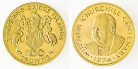Monete Oltremare - Turks and Caicos - Overseas coins 
Territorio britannico d’Oltremare - 100 Crowns celebrativi del centenario della nascita di Wins...