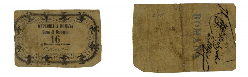Cartamoneta - Stato Pontificio - Paper money 
Seconda Repubblica Romana (1849) ...