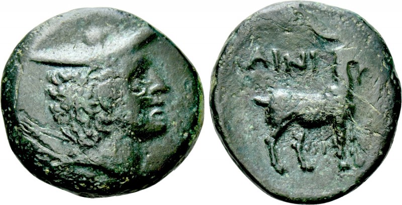 THRACE. Ainos. Ae (Circa 280-260 BC). 

Obv: Head of Hermes right, wearing pet...