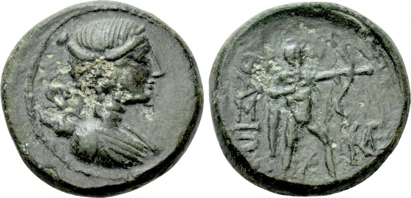 THRACE. Thasos. Ae (Circa 168/7-90/80 BC). 

Obv: Draped bust of Artemis right...