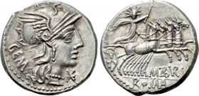 M. ABURIUS M.F. GEMINUS. Denarius (132 BC). Rome.