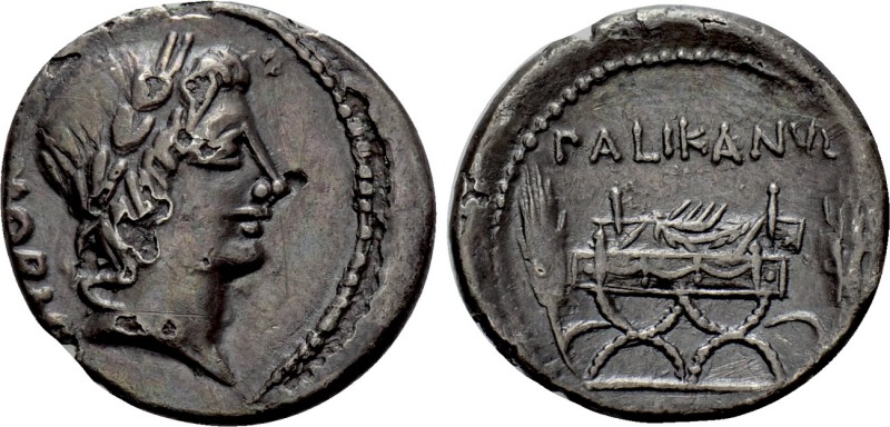 LOLLIUS PALICANUS. Denarius (45 BC). Rome. 

Obv: HONORIS. 
Laureate head of ...