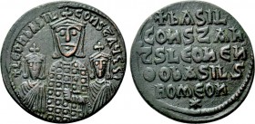 BASIL I THE MACEDONIAN, with LEO VI and CONSTANTINE (867-886). Follis. Constantinople.