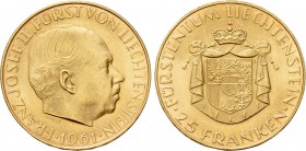 LIECHTENSTEIN. Franz Joseph II (1938-1989). GOLD 25 Franken (1961).
