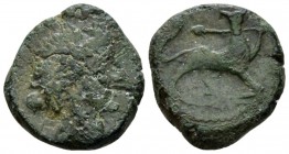 Campania, Uncertain Mint. Capua (?) Bronze Late 90s-early 80s, Æ 18.5mm., 6.38g. Wreathed head of Dionysus r. Rev. Panther with thyrsus r. Stannard & ...