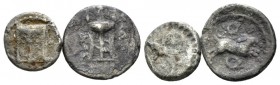 Bruttium, Croton Lot of 2 silver fractions circa 460-440, AR 12mm., 1.41g. Lot of two silver fractions: Historia Numorum Italy 2133 and 2134.

Toned...