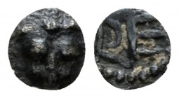 Bruttium, Rhegium Hexas circa 450-445, AR 5mm., 0.06g. Lion-mask facing. Rev. RE. SNG ANS 2482. Historia Numorum Italy 2482.

Rare. Toned and Good V...