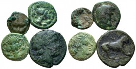 Bruttium, Rhegium Lot of 4 Bronzes IV cent., Æ 14mm., 6.45g. Lot of 4 Bronzes.

Green/brown patina, Very Fine.

From the E.E. Clain-Stefanelli col...