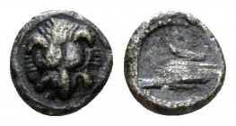 Sicily, The Samii Messana as Zankle Tetartemorion circa 494/3-490/89, AR 6mm., 0.17g. Lion’s mask facing. Rev. Prow of Samaina l.; E. E. Clain-Stefane...