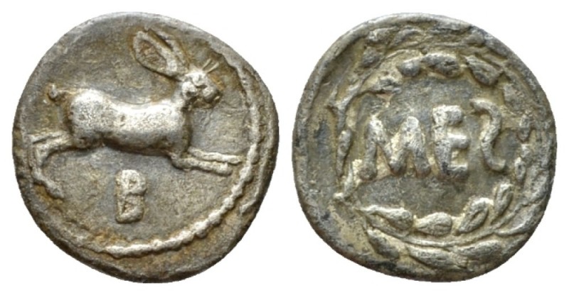 Sicily, Messana Litra circa 460-451, AR 11mm., 0.68g. Hare springing r.; below, ...