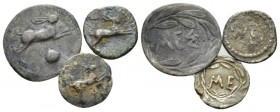 Sicily, Messana Lot of 3 litrae. IV cent., AR 14mm., 1.41g. Lot of 3 litrae.

Toned, About Very Fine.

From the E.E. Clain-Stefanelli collection. ...