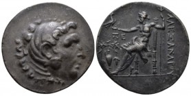 Kingdom of Macedon, Alexander III, 336 – 323 Temnos Tetradrachm circa 188-170, AR 32mm., 16.58g. KingdHead of Heracles r., wearing lion skin headdress...