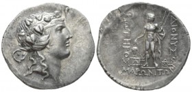 Island of Thrace, Thasos Tetradrachm after 146, AR 35mm., 16.47g. Ivy wreathed head of Dionysos r. Rev. Heracles standing l., holding bunch of grapes;...