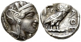 Attica, Athens Tetradrachm circa 403-365, AR 24mm., 16.81g. Head of Athena r., wearing Attic helmet decorated with olive leaves and palmette. Rev. Owl...
