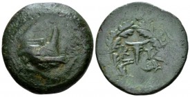 Mysia, Cyzicus Bronze III cent., Æ 30mm., 14.89g. Prow r. Rev. Bucranium in laurel wreath. Von Fritze III, 11. SNG France 438. SNG von Aulock 1231. Ov...