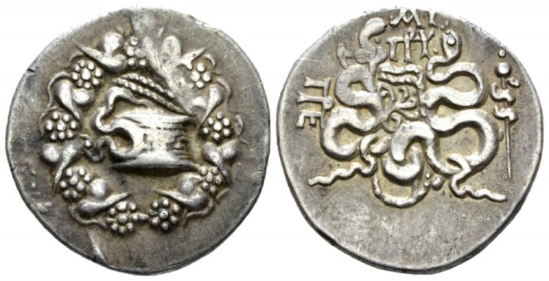 Mysia, Pergamum Cistophoric Tetradrachm circa 166-167, AR 26mm., 12.47g. Cista m...