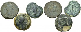 Hispania, Emerita, Lepida Celsa, Ilici. Octavian as Augustus, 27 BC – 14 AD Lot of 3 Bronzes. I cent., Æ 20mm., 47.35g. Lot of 3 Bronzes: Emerita, Lep...