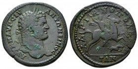 Thrace, Hadrianopolis Caracalla, 198-217 Bronze circa 198-217, Æ 29mm., 11.81g. Laureate head r. Rev. Emperor on horseback right, hurling spear; below...