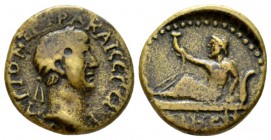 Thrace, Odessus Trajan, 98-117 Bronze circa 968-117, Æ 15.5mm., 2.52g. Laureate head r. Rev. ΟΔΗСΙ Theos Megas reclining l., holding cornucopia in his...