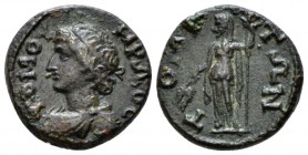 Moesia, Tomis Bronze II cent., Æ 16.5mm., 3.15g. Draped bust l. of of the eponymous hero Tomos, wearing taenia. Rev. Demeter standing l., holding corn...