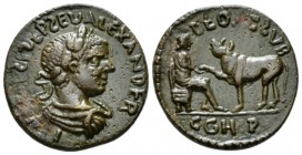 Mysia, Parium Severus Alexander, 222-235 Bronze circa 222-235, Æ 21.5mm., 5.63g. Laureate, draped and cuirassed bust r. Rev. Aesculapius seated r. on ...