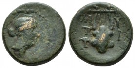 Lesbos, Mytilene Bronze circa 250-200, Æ 17mm., 4.32g. Bust of Artemis r. Rev. ΜΥΤΙ Lyre. SNG Cop. 403.

Nice green patina, About Very Fine/Good Ver...