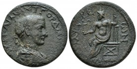 Lycia, Myra Gordian III, 238-244 Bronze circa 238-244, Æ 30mm., 22.99g. Laureate, draped and cuirassed bust r. Rev. Zeus seated on throne l.; holding ...