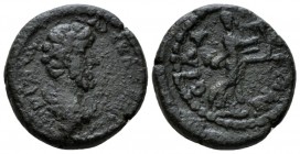 Pamphilia, Syllium Lucius Verus, 161-169 Bronze circa 161-169, Æ 19mm., 5.61g. Bare-headed, draped and cuirassed bust r. Rev. СΙΛΛΥΕωΝ Apollo standing...