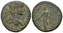 Pisidia, Antioch Caracalla, 198-217 Bronze circa 198-217, Æ 22mm., 5.17g. Laureate head r. Rev. Tyche standing facing, head l., holding branch and cor...