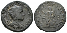 Pisidia, Antioch Philip II, 247-249 Bronze circa 247-249, Æ 26.5mm., 11.20g. Radiate, draped and cuirassed bust r. Rev. Pax advancing L., holding bran...
