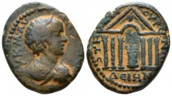 Decapolis, Dium Caracalla, 198-217 Bronze circa 207-208, Æ 23mm., 14.18g. Laureate, draped, and cuirassed bust r. Rev. Hexastyle temple, with eagle in...