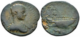 Decapolis, Gadara Elagabalus, 218-222 Bronze 217-218, Æ 34.5mm., 19.35g. Radiate, draped and cuirassed bust r. Rev. ΠOM / ΓAΔAPEΩN in two lines below,...