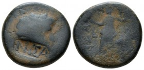 Decapolis, Nysa Scythopolis Nero, 54-68 Bronze circa 66-67, Æ 23mm., 11.35g. Laureate bust r., countermark: ΝΥΣΑ. Rev. Tyche standing l., holding on s...